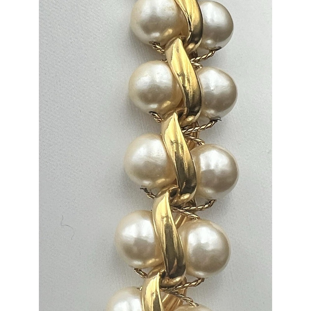 Napier Vintage Gold Tone Faux Pearl Twisted Ribbon Choker Old Money - Picture 4 of 7